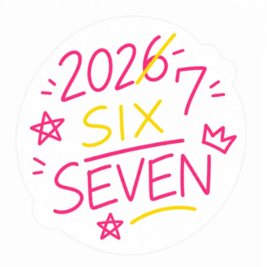 ستيكر Six Seven 2027 بخط يدوي وردي وأصفر