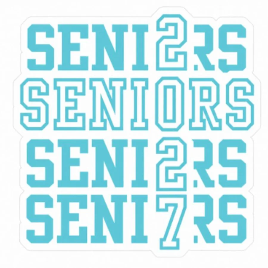 ستيكر SENIORS 2027 بأسلوب الحروف الجامعية بلون تركوازي